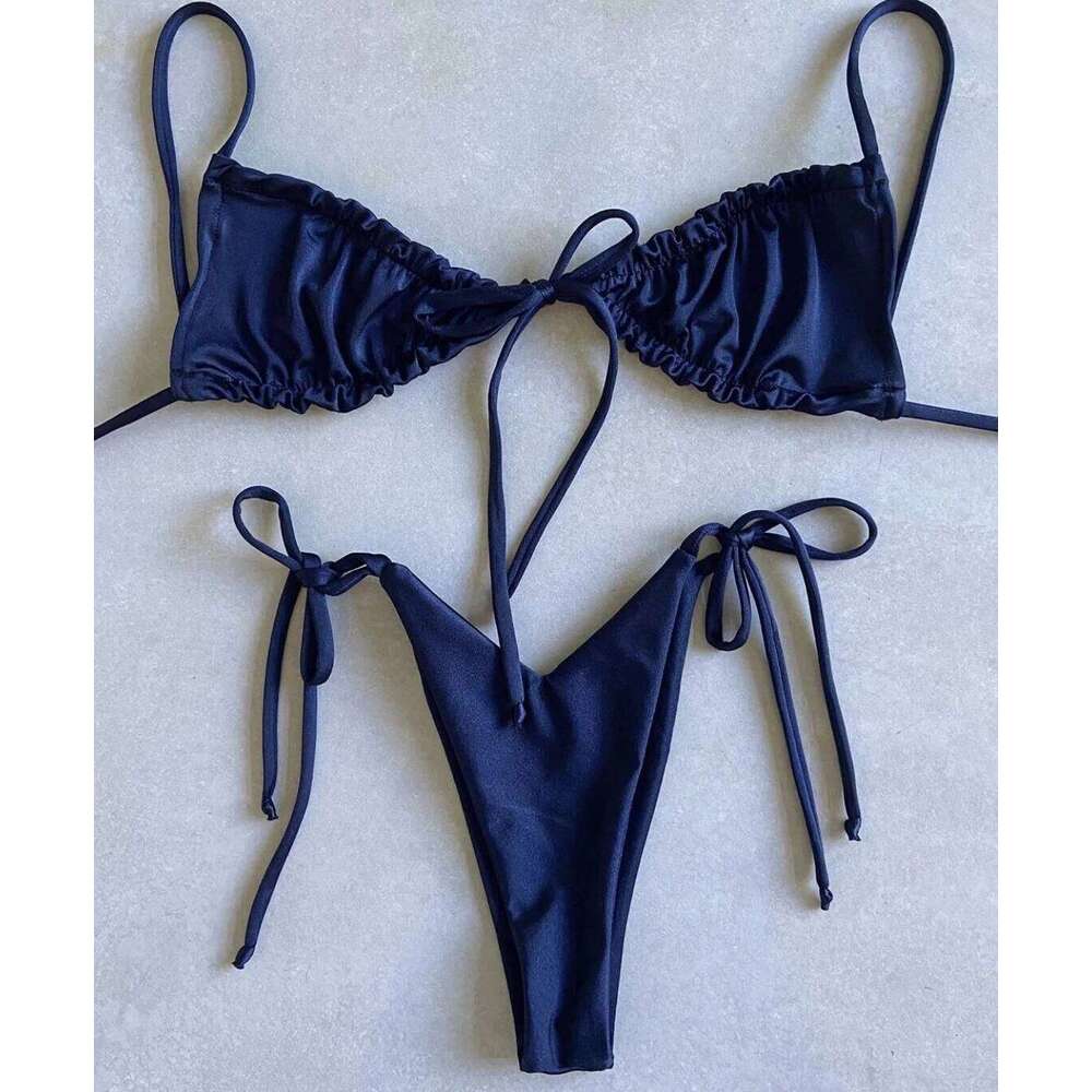 2020 women's loop strap double face plain swimsuit sexy bikini swimming pool party essential NEW XJ260206