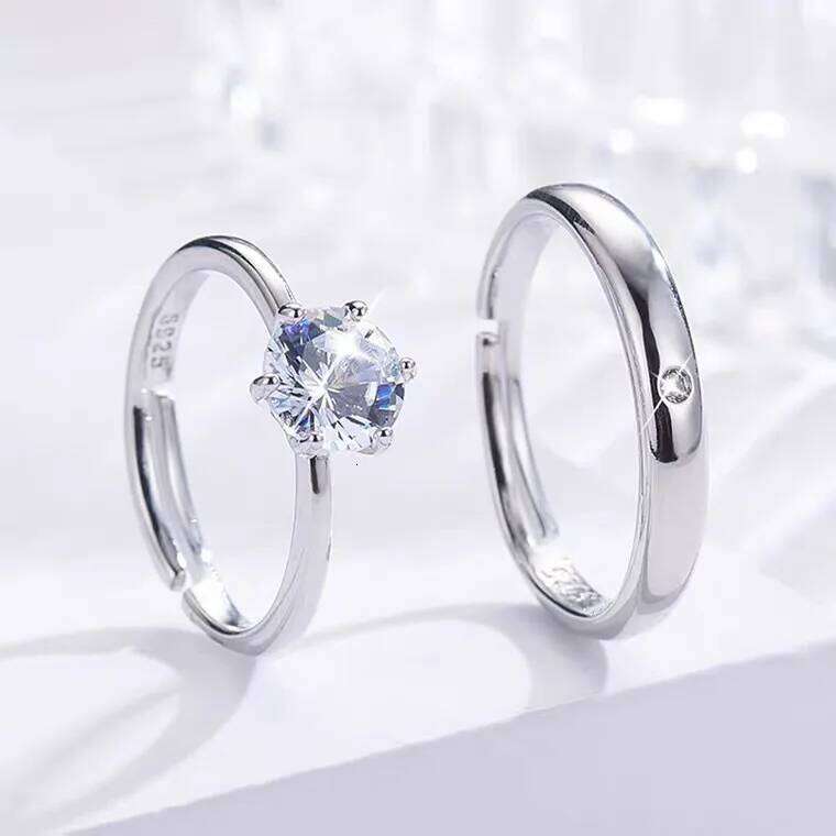 Couple's Silver-Plated Adjustable Open Korean Style, Men's and Diamond Couple Rings, Fashionable Women's Jewelry, Manufacturer Customiz