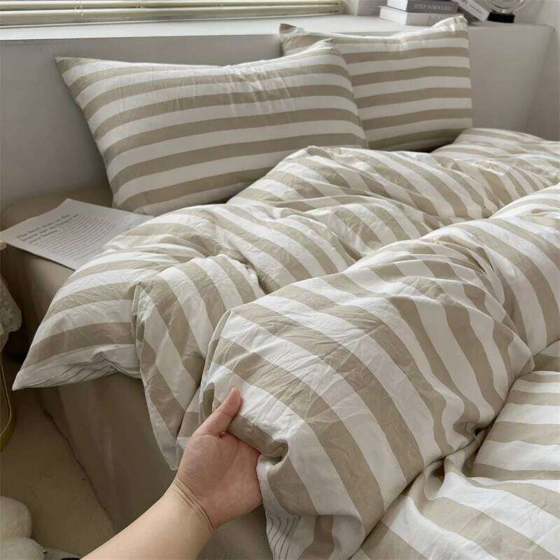 Washed Cotton Striped Style Bedding with Duvet Cover Pillowcase Skin-friendly Ultra Soft Bed Sheet Set 200x230 220x240 XJ260206