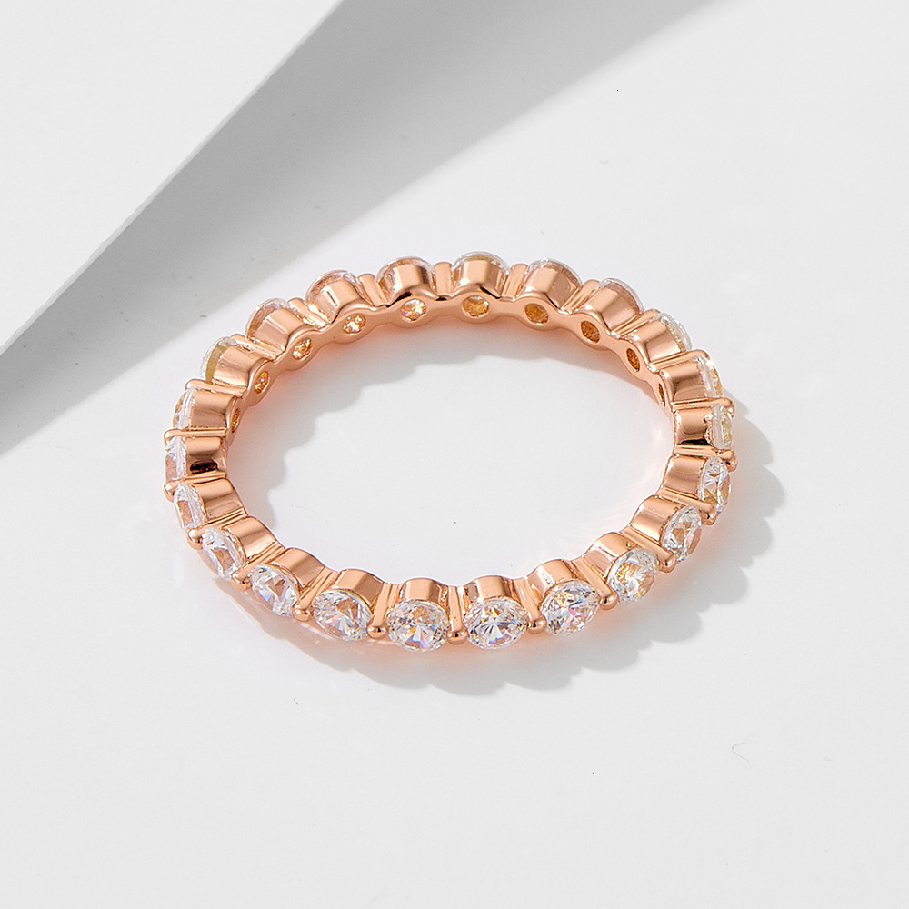 S925 Sterling Silver Row for Women, Light Luxury INS Fashion 2.5mm Zircon Full Diamond Ring Jewelry