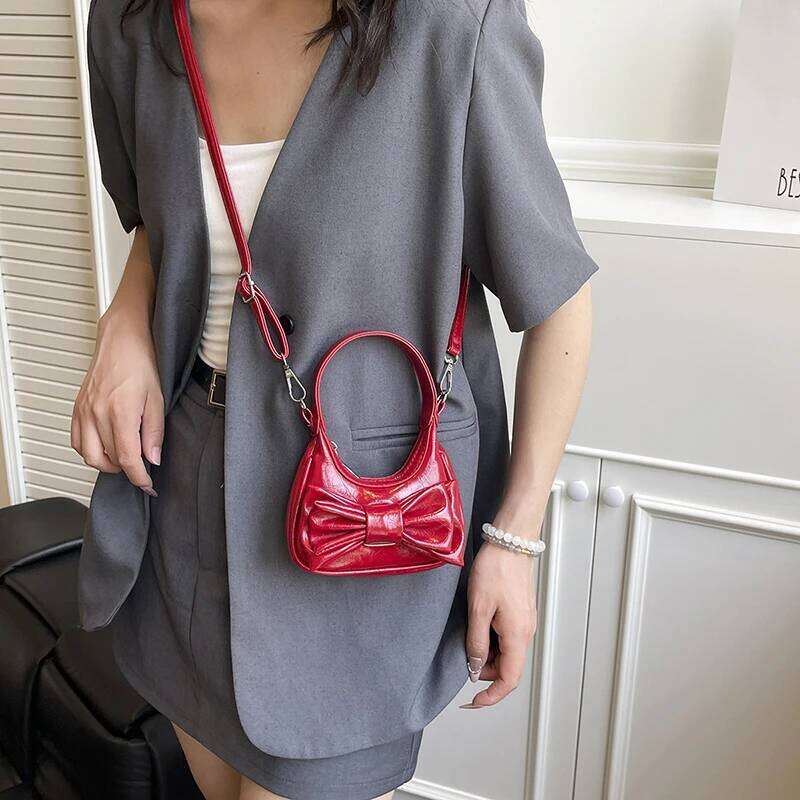 Pink Bowknot Clutch Luxury Silver Handbag Red Wedding Purse Super Mini Pu Leather Crossbody Mobile Phone Lady Wrist Bag Y260205