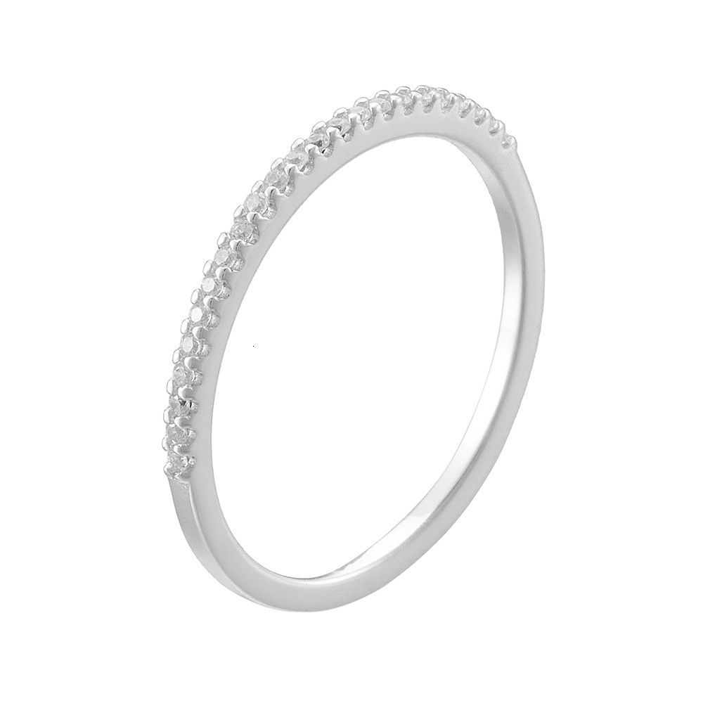 Half-Circle Inlaid Stone Single Row Women's Narrow Version Pure Silver S925 Stackable Matching Simulated Diamond Ring