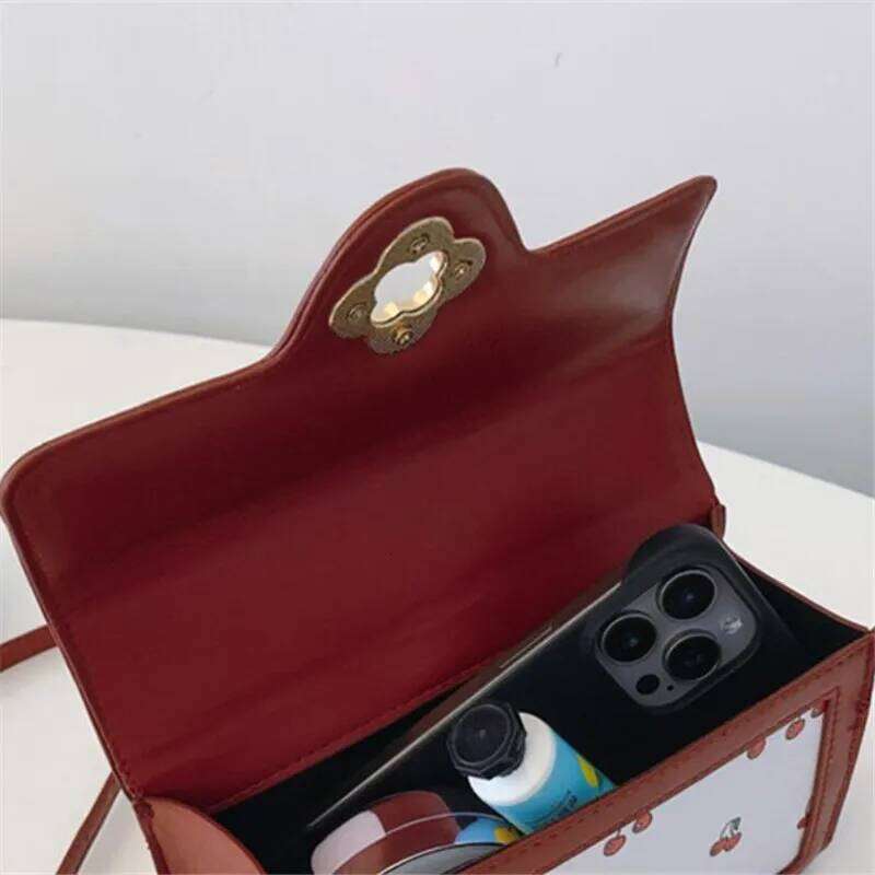 High End Pu Cherry Print Square Tote Bag, Versatile Stylish Shoulder Crossbody Bags for Women Teen Girls Shopping, Work, Dating Y260205