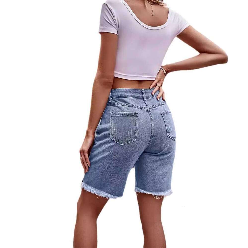 Casual Fringed Design Straight-leg Mid-length Jeans, New Summer Fashionable and Versatile Personality Denim Shorts for Women H260206