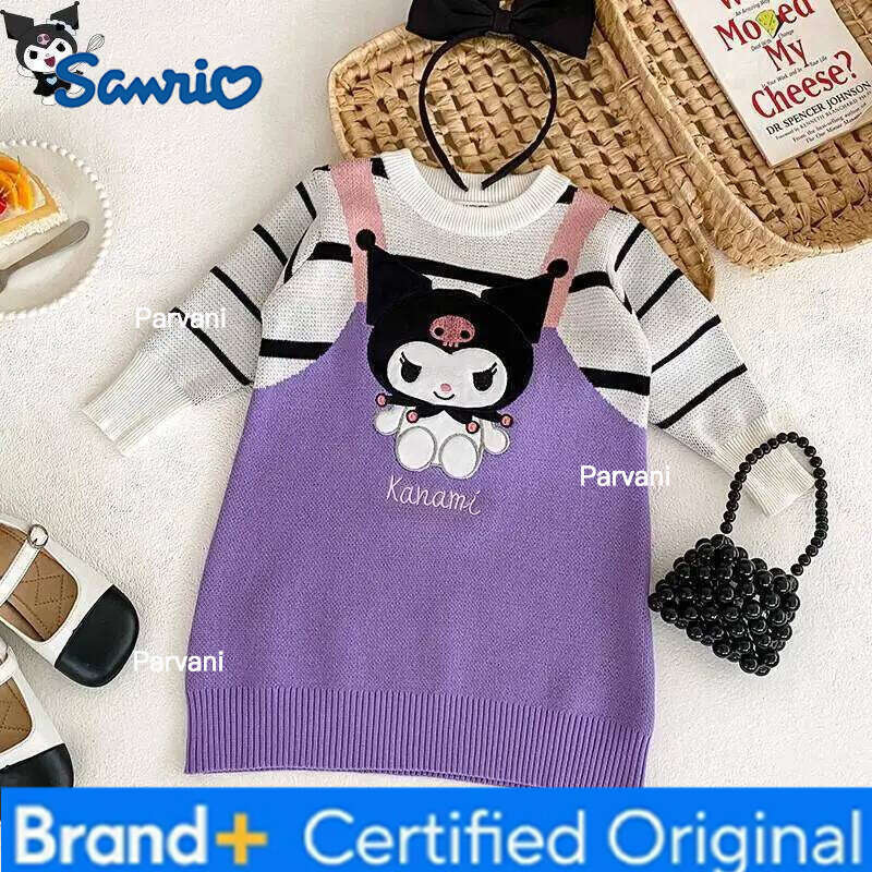 Sanrio Kuromi Knitted Dress Kawaii Autumn and Winter Cartoon Fashion Student Casual Children Clothing False Two-Piece New Style H260206 - view 3