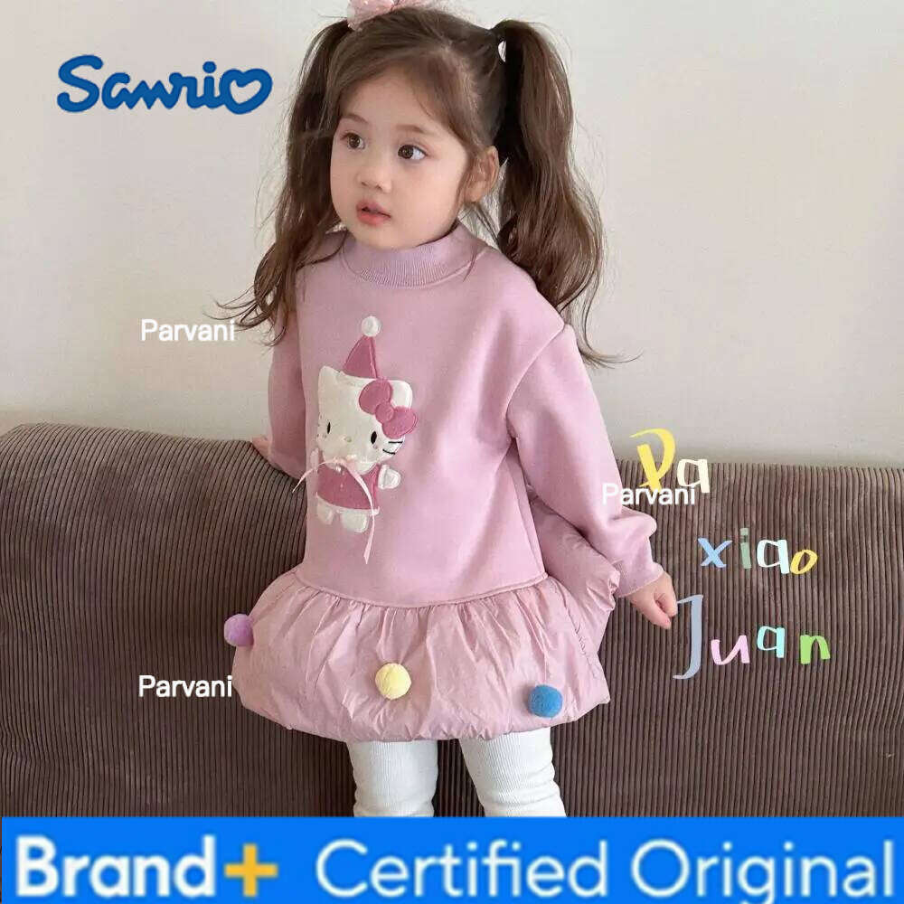 Sanrio New Hello Kitty Lined Thickened Korean Kindergarten Stylish Sweet Cute Girls' Winter Skirt Sweatshirt Dress H260206 - view 3