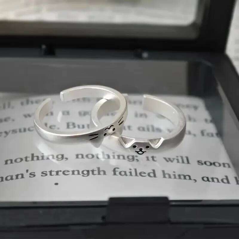 1pair Cute Cat Dog Animal Couple Ring for Women Men 2025 New Fashion Statement Lover Rings Valentine's Day Party Jewelry Gifts W260206