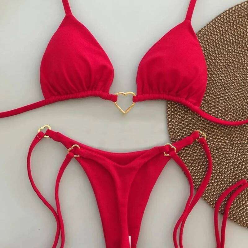 Sexy Halter Solid Color Bikini Set Women Lace-up Swimsuit Two-piece Triangle Thong Swimwear Bathing Suit Brazilian Biquinis Z260206