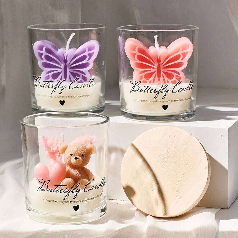Cute Little Bear Candle Cup Wax, Creative Butterfly Light Fragrance Aromatherapy Desktop Atmosphere Decoration S260205