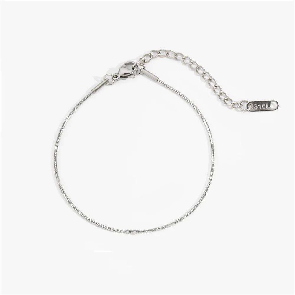 Men Silver Color Stainless Steel Snake Bone Simple Thin Chain Bracelet For Women Fashionable Men's Street Jewelry 26H0206