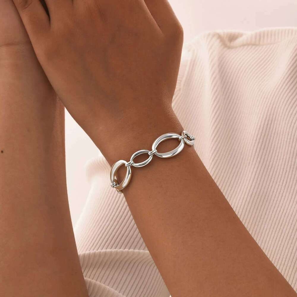 Stainless Steel Silver Color Bracelet for Women Chunky Chain New Style Never Fade 26H0206