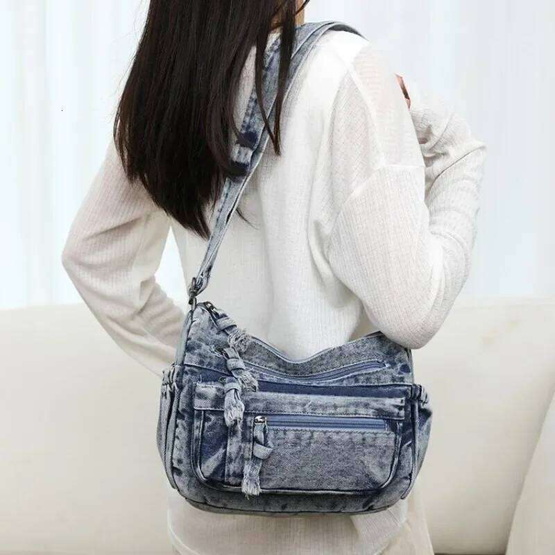 Denim Zipper Shoulder New Fashion Hot Selling Solid Simple Large Capacity Crossbody Bags Soft Versatile Women's Handbag Y260205
