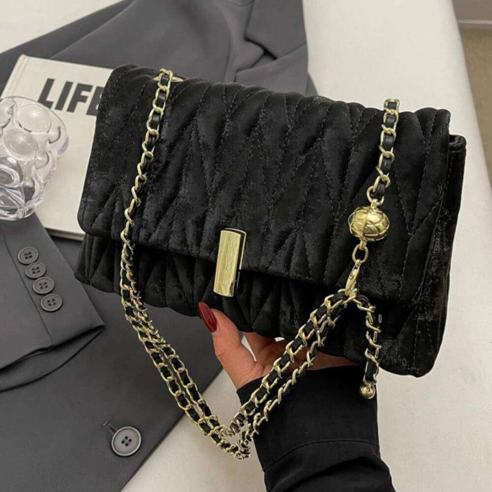 Chic Crossbody Bag Plaids Chain Suede Delicate Handbags Women Fashion Clip Buckle Daily Commute Single Shoulder Underarm Bags Y260205