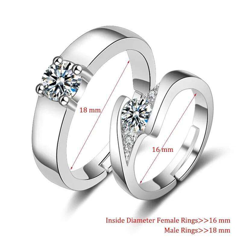 Romantic Lovers' Couple Rings For Men Women Cubic Zircon Stone Geometric Wedding Ring Size Adjustable Valentine's Day Best Gifts W260206