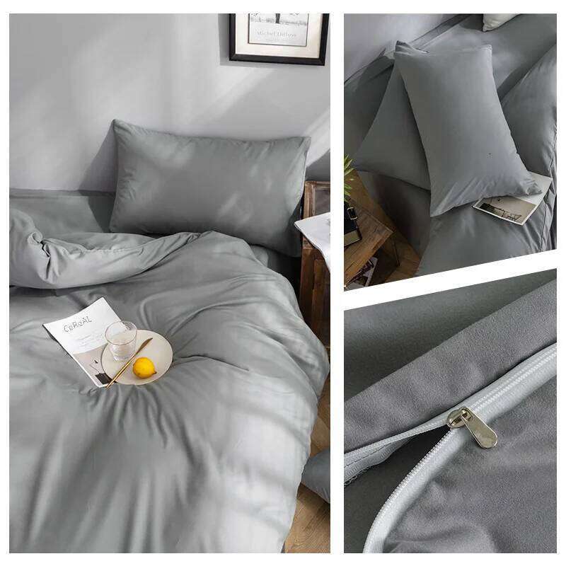 100% Cotton Bedding Set 3Pcs,Duvet Cover,Skin Friendly Breathable,2 Pillowcases,Twin Full Single Double Size,Solid Color XJ260206