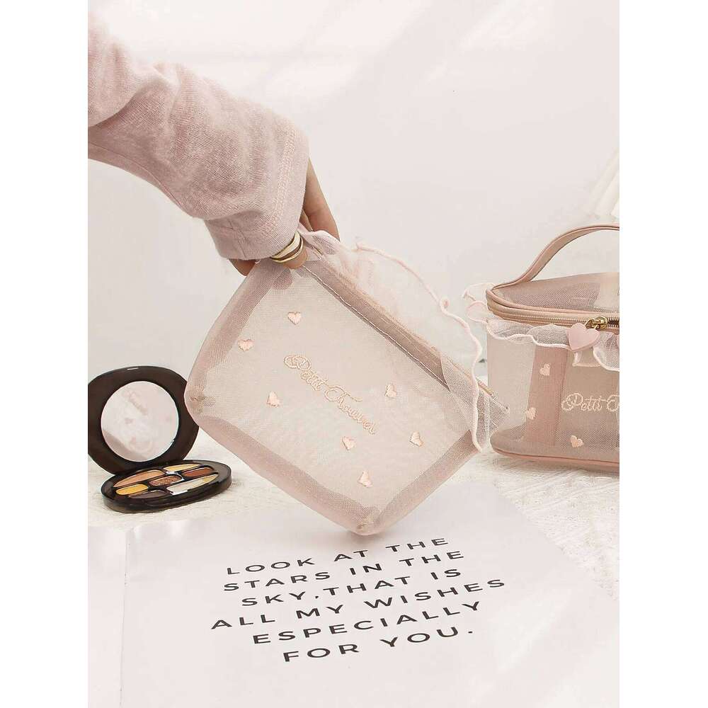 1 piece/set large capacity mesh multifunctional portable toiletries storage bag, ruffle makeup bag Y260206