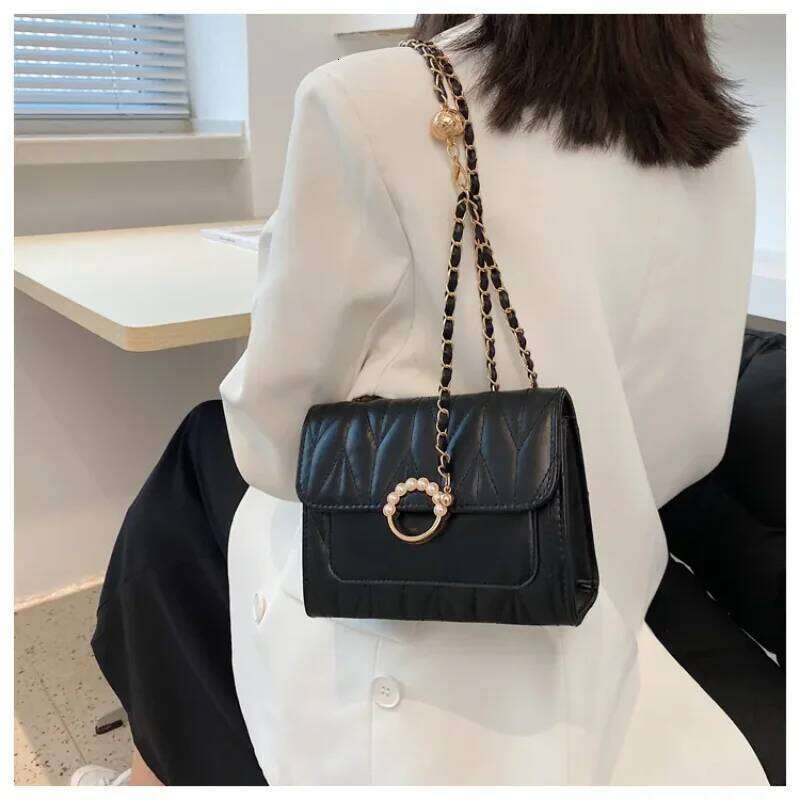 Black Solid Color Chain One-shoulder WOMEN'S Versatile Sewing Small Square Cross-body Women Girl Shoulder bag Y260205