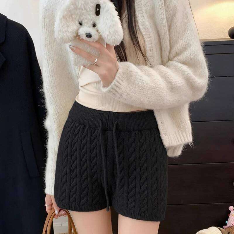 ITOOLIN New Retro Simple Elastic Waist Twist Knitted Sport Shorts Women's Casual Slimming Outdoor Sportswear XJ260206