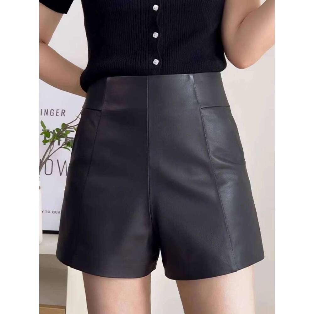 High Waist PU Leather Shorts Women's Loose Fit Base Layer Boot Pants Trendy Commute Style Comfortable Casual Cross-Border XJ260206