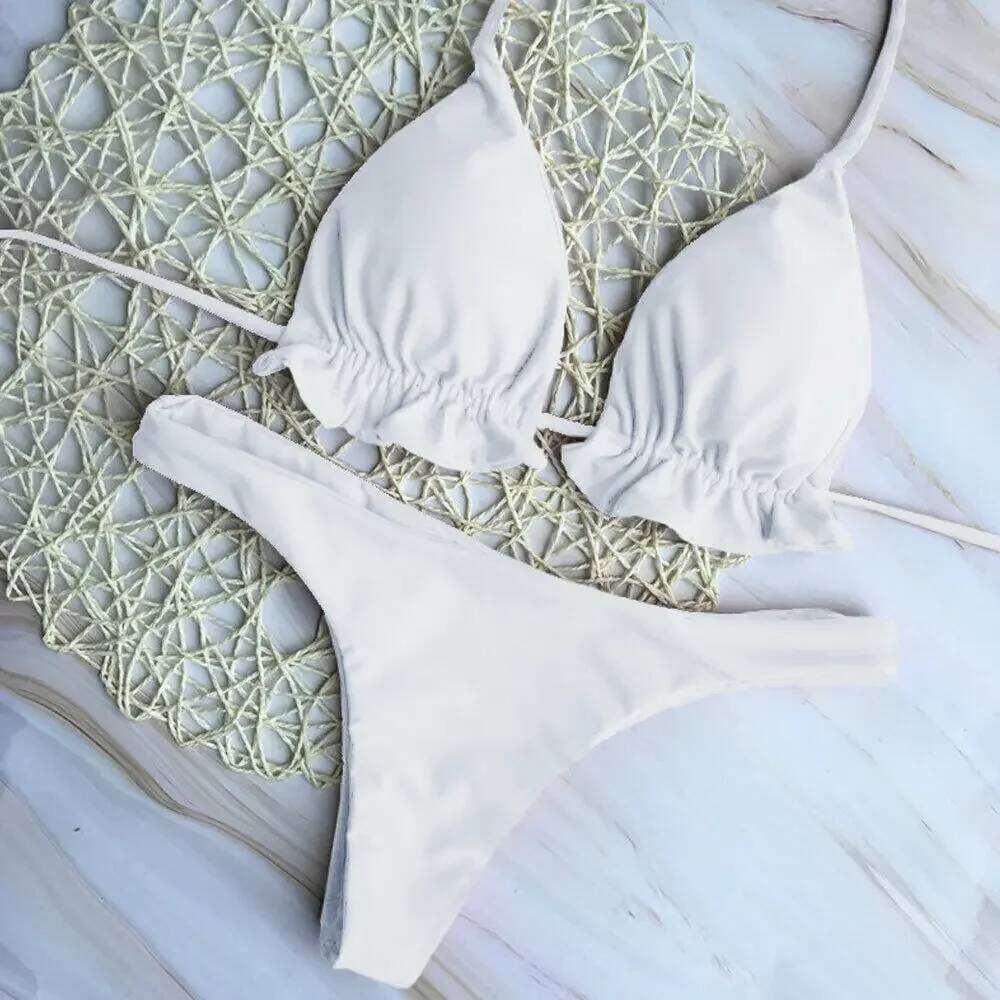 Summer Brazilian Bikini Women Sexy Bandage Top Thong Bottom 2 Pieces Set Push-up Swimwear Lace Up Swimsuit Beachwear Z260206