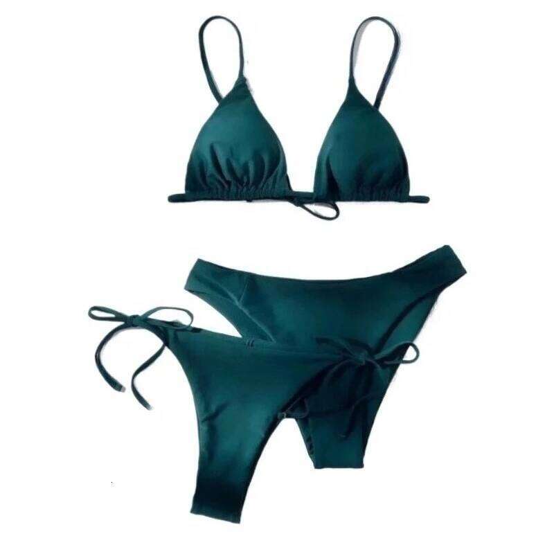 Women's Brazilian Push Up Bikini Set 3 Piece Bandage Swimsuit Two-Tone Black Green Quick-Dry Summer Beachwear Bathing Suit 2025 Z260206