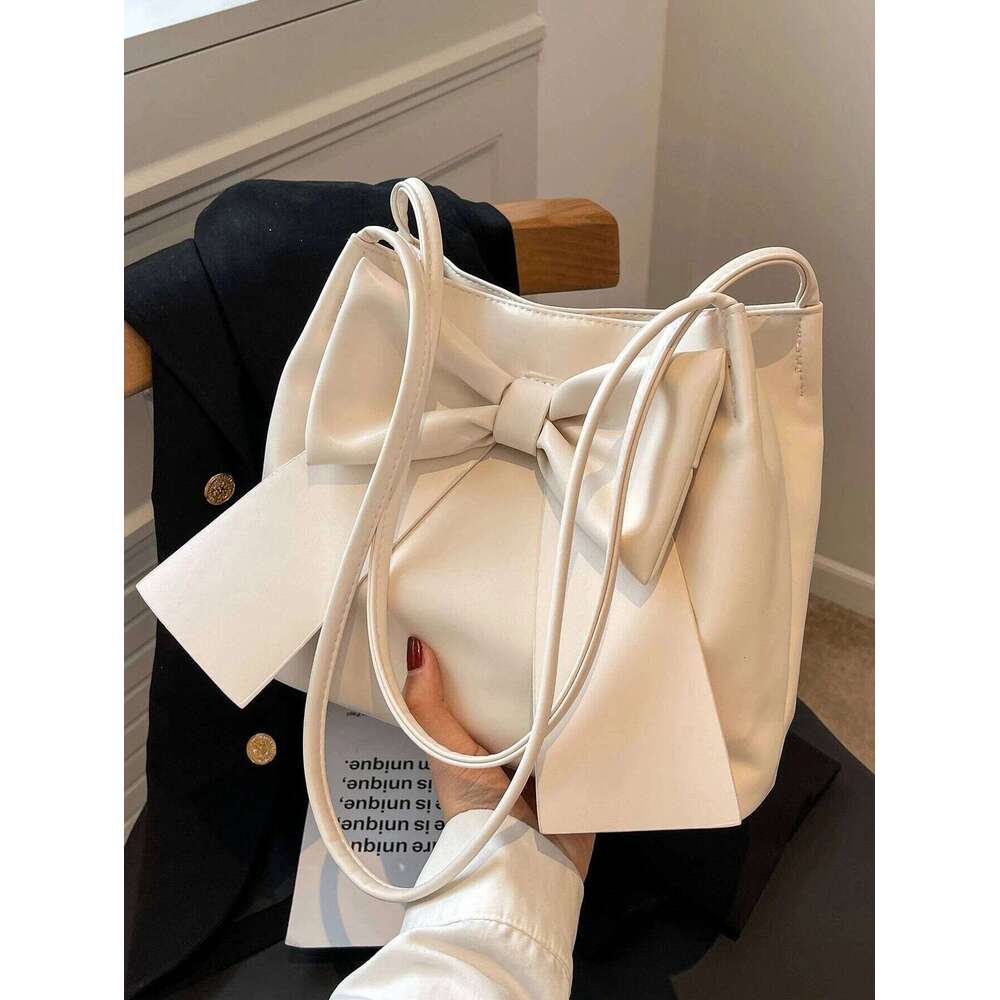 Fashionable Large Capacity Knot Shoulder Cute Kawaii Bow Decor Water Bucket Bag Lightweight Casual Handbag Y260205