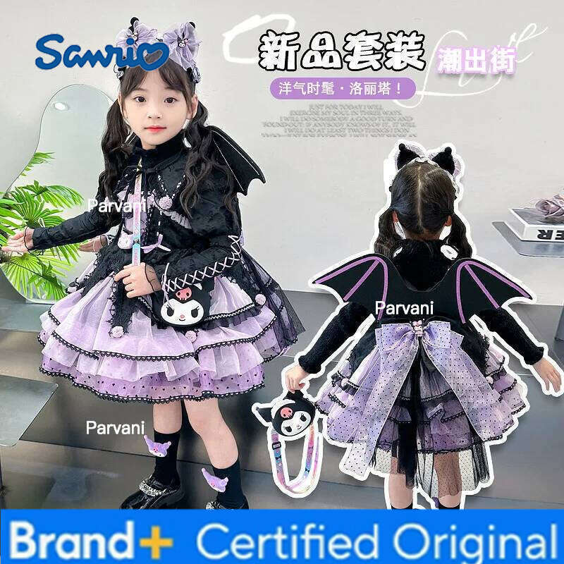 Sanrio Kuromi Girls Lolita Spring Autumn New Princess Dress Anime Figure Birthday Kawaii Cartoon Suspender Skirt H260206 - view 3