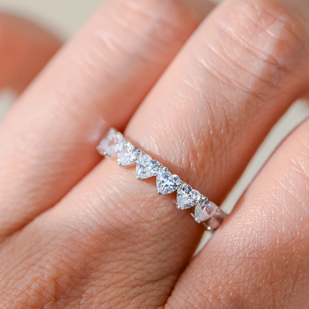 s925 sterling silver heart-shaped zircon for women, light luxury high-end style, ins minimalist full diamond ring jewelry