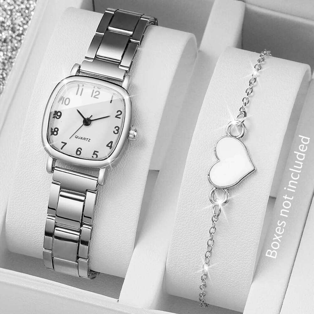 2/4PCS Fashion Square Arabic Dial Women Watches Ladies Alloy Strap Quartz Wristwatch With Heart BraceletWithout Box Z260206