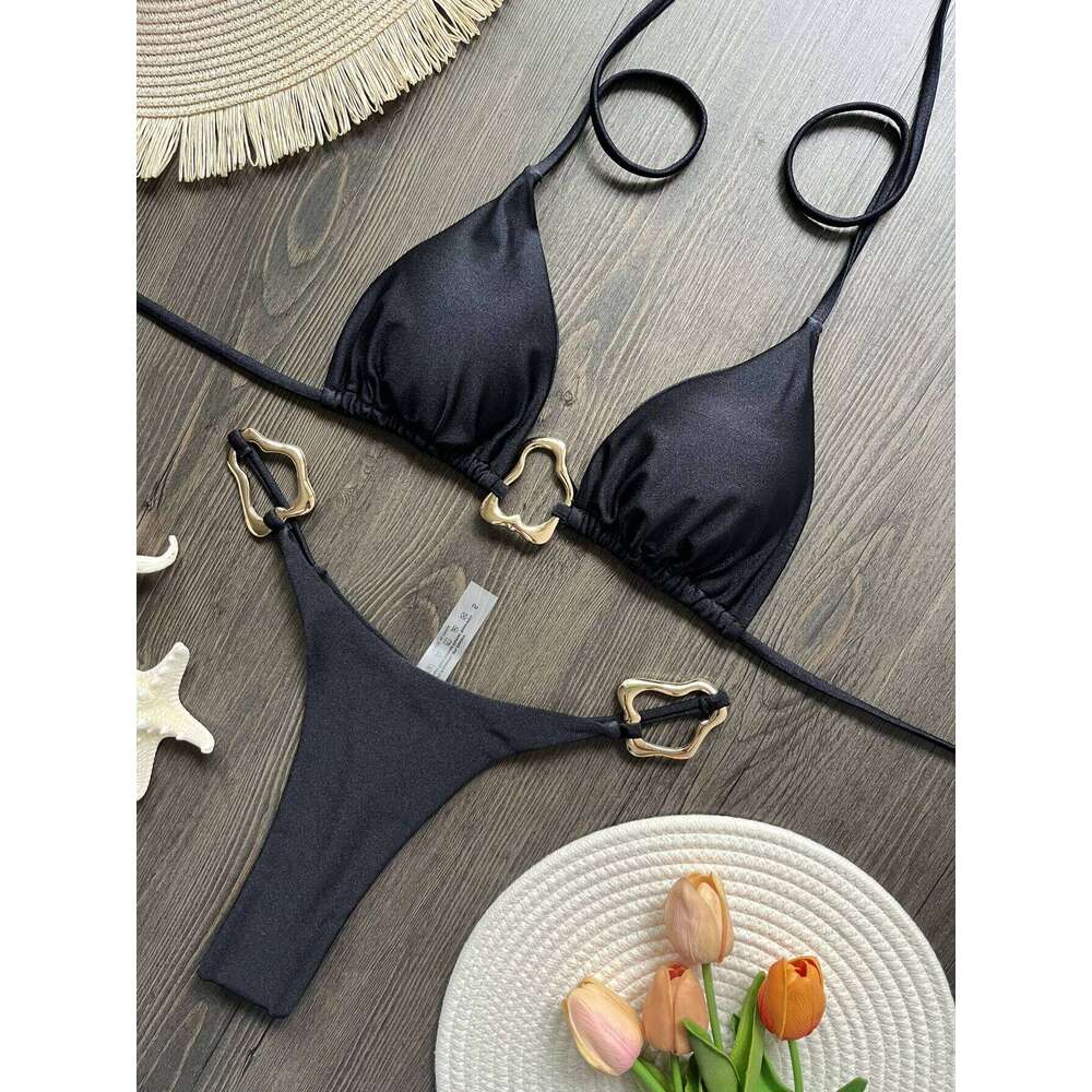 Sexy Halter Micro Bikini 2025 Women Swimsuit Solid Swimwear Thong Bikinis Set Brazilian Beach Wear Bathing Suit Biquini Female Z260206