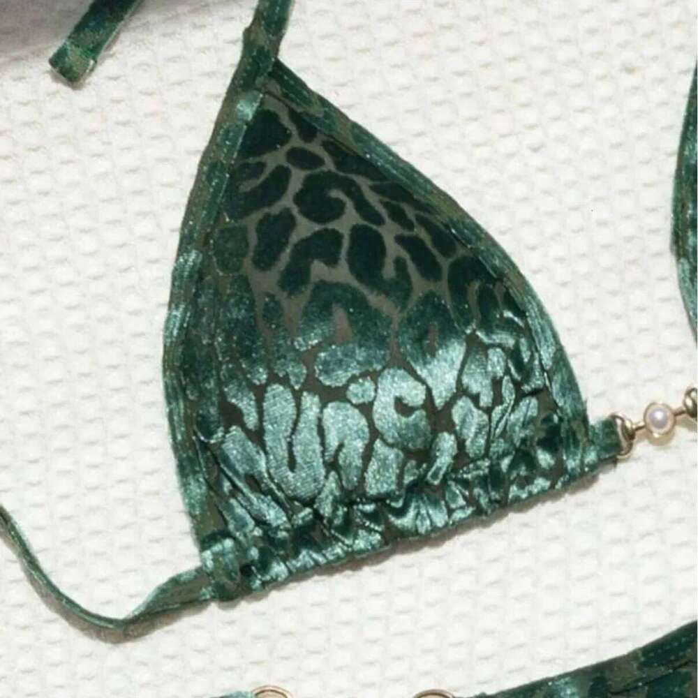 Sexy Leopard Velvet Mini Micro Thong Bikinis Women Swimwear Female Swimsuit Two-piece Bikini Set Halter Bathing Suit Swim Z260206