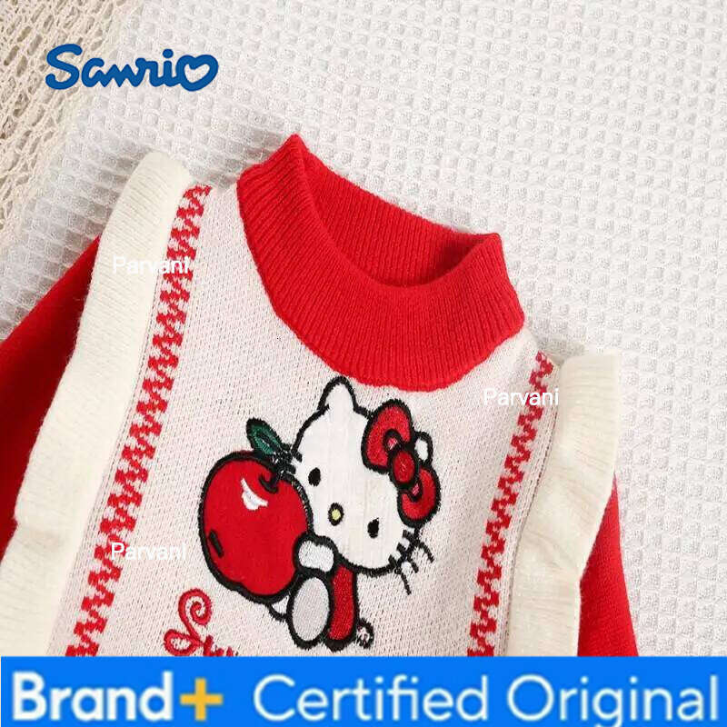 Sanrio Hello Kitty Sweater Knit Plaid Red Yarn Girls Spring Autumn New Style Cute Cartoon Fashionable Princess Dress H260206 - view 5