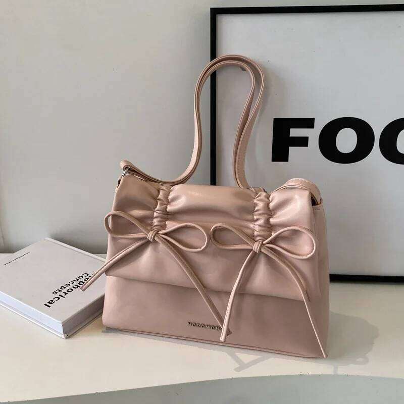 Ruched Bow Fashion Pu Shoulder Bags Solid Thread Hasp Zipper Handbag 2026 Hot Sale High Quality Women's Bag Bolsos De Seora Y260205