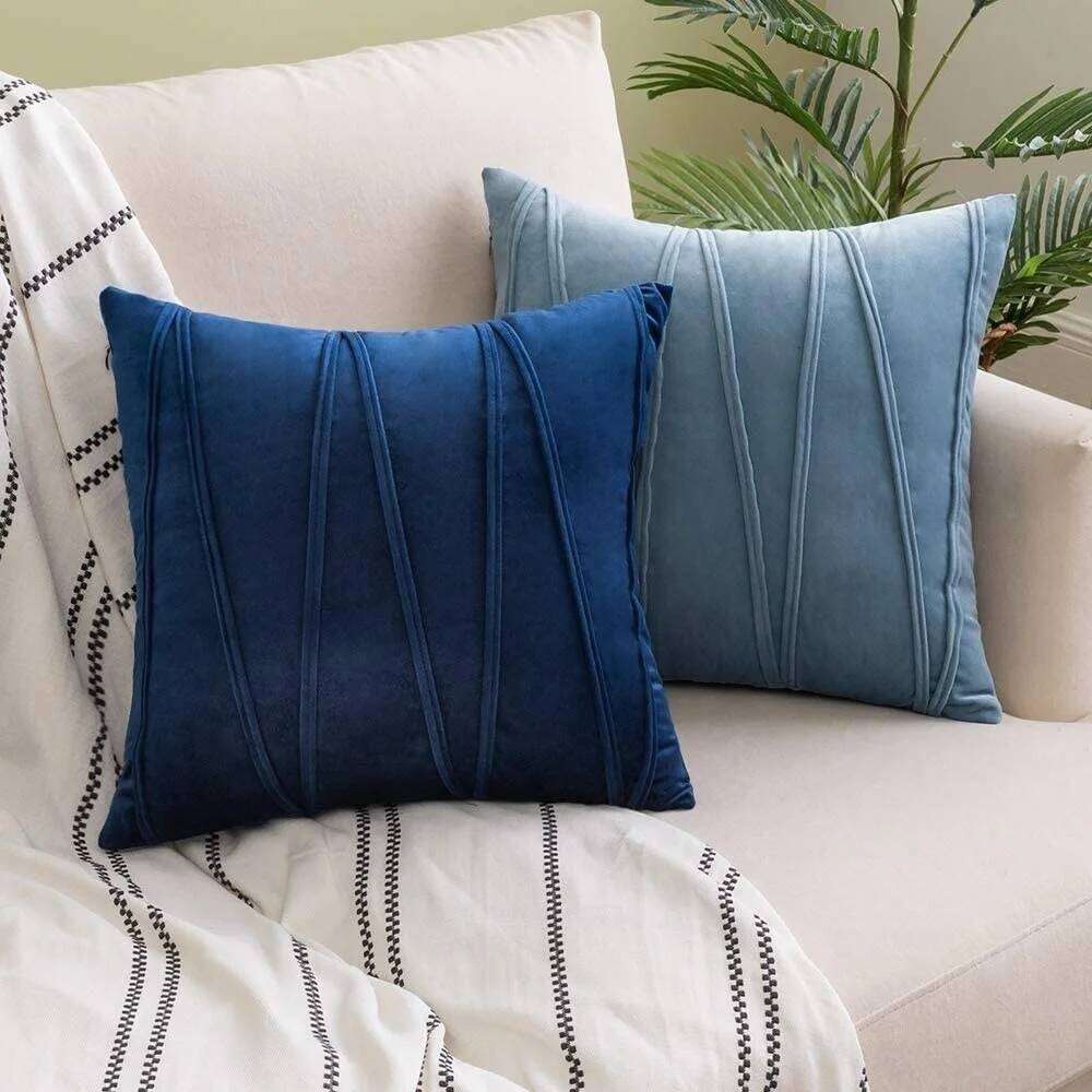 blue Decorative sofa velvet cushion living room cover, 18x18 north pillow for home decoration