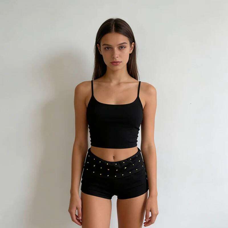 Women Y2K Studded Foldover Vintage Summer Boxer Low Waist Slim Fit Micro Shorts Party Clubwear Skinny Bottoms H260206