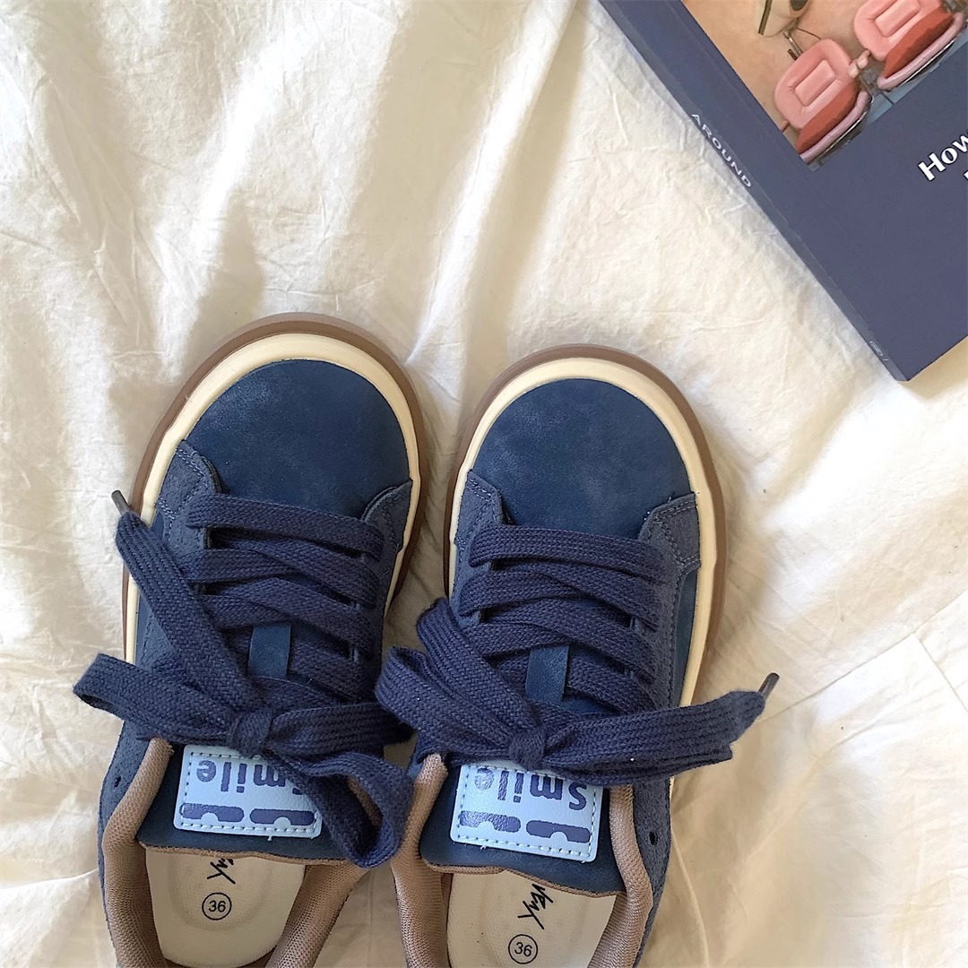 Vintage Blue Thick-Soled Sneakers for Women 2025 Spring New Ins Style Versatile Niche Design Sports Casual Shoes