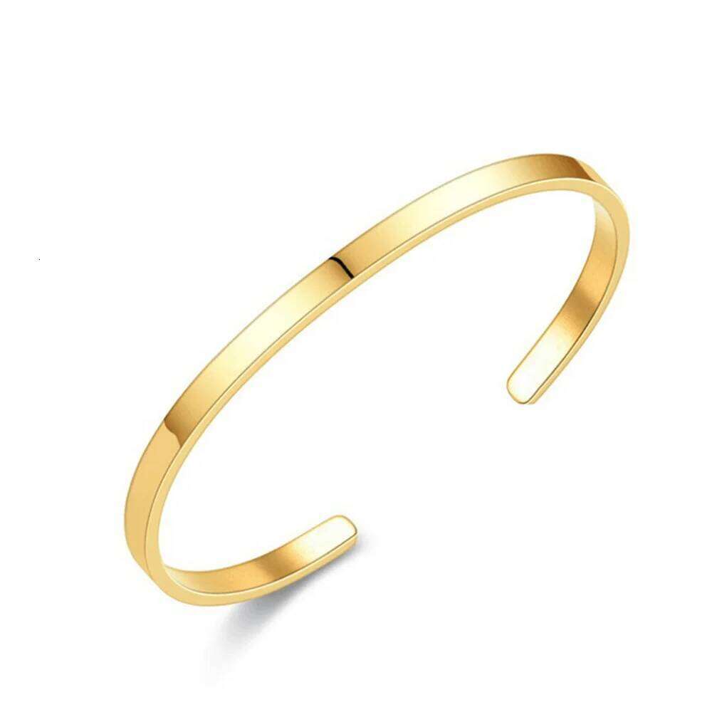 4MM Stainless Steel Gold Color Men Cuff Simple Opening Adjustable Bracelet For Women Hip Hop Jewelry 26H0206