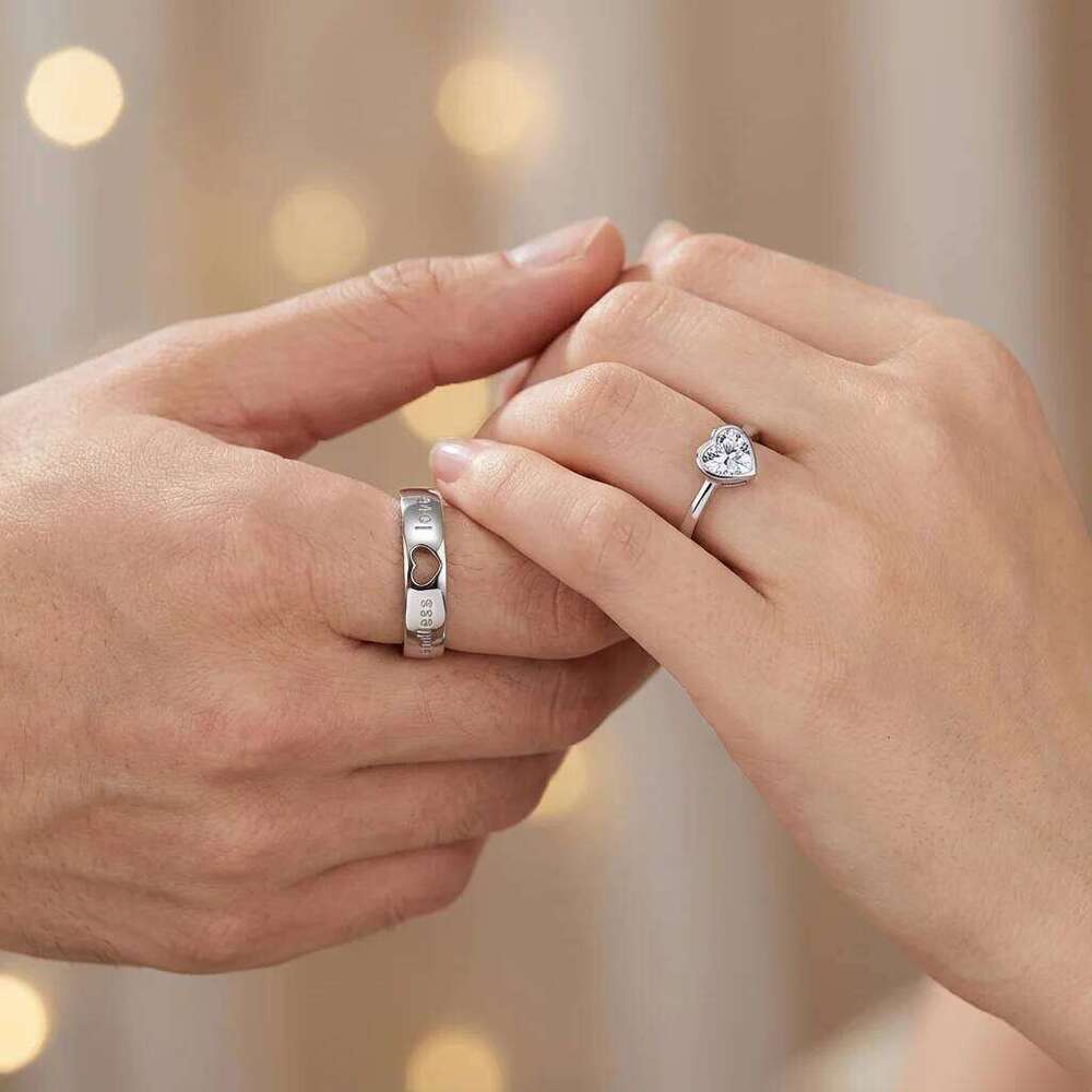 2Pcs Zircon Heart Matching Couple For Women Men Endless Love Forever Wedding Finger Ring Lover Valentine's Day Jewelry Gift W260206