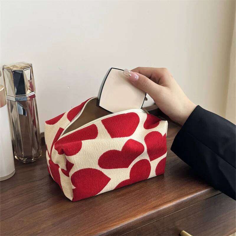 Women Large Capacity Heart Print Pattern Clutch Cosmetic Organizer Travel Wash Toiletries Storage Bag Makeup Pouch Y260206