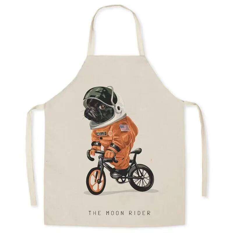 Cartoon puppy pattern adult home anti-oil stain sleeveless bib men's linen kitchen cooking baking apron S260205
