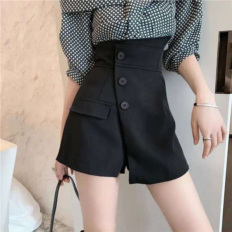 MEXZT 4Xl Suit Black Women High Waist Irregular Wide Leg Short Pants Office Lady Elegant A Line Loose Shorts Skirts New XJ260206