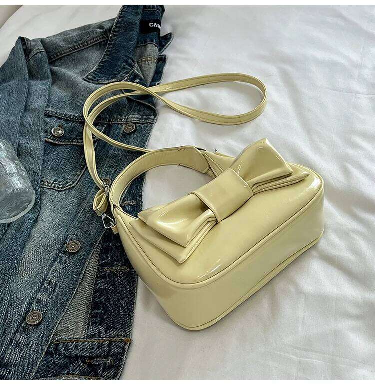 2025 New Fashion Cute Bowknot Handbag for Women Versatile Korean Style Crossbody Pu Leather Girls Tote Shoulder Bag Y260205