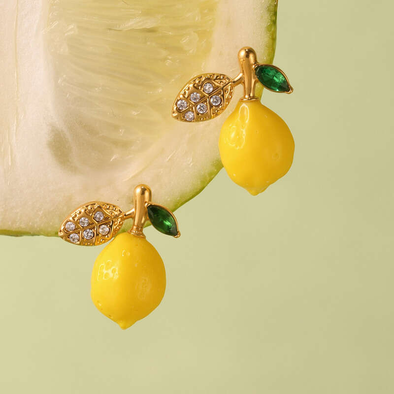 Cute Charming Earrings Lemon Pendant 5A Zircon European and American Fashion Versatile Personality Temperament Cute Flower Stud Earrings for Women Gif