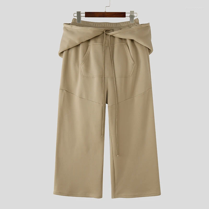 Men's Pants INCERUN Men Irregular Solid Color Elastic Waist Casual Trousers Streetwear Loose Joggers Workout Fashion Long