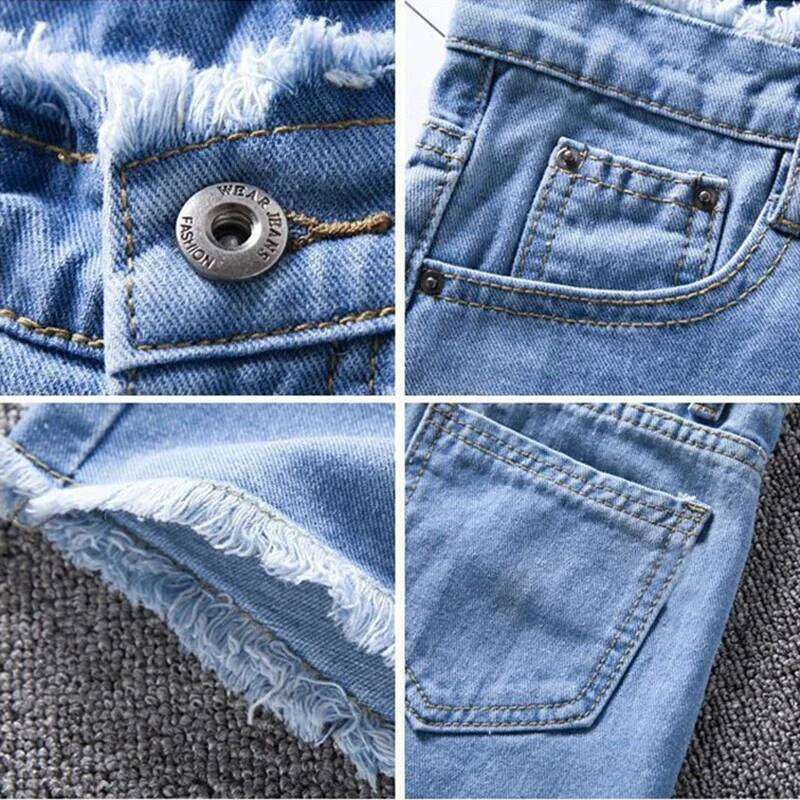 2025 Summer Woman High Haist Shorts Fashion Rough-edges Denim Short Schoolgirl Casual Pants Blue Black White Jeans C260206