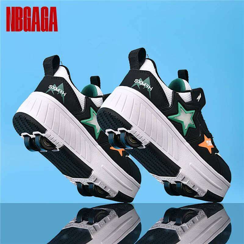 NBGAGA Kids Deformable 4-Wheel Transformer Roller Skate Shoes Girls Outdoor Sports Sneakers Gift 26Y0206