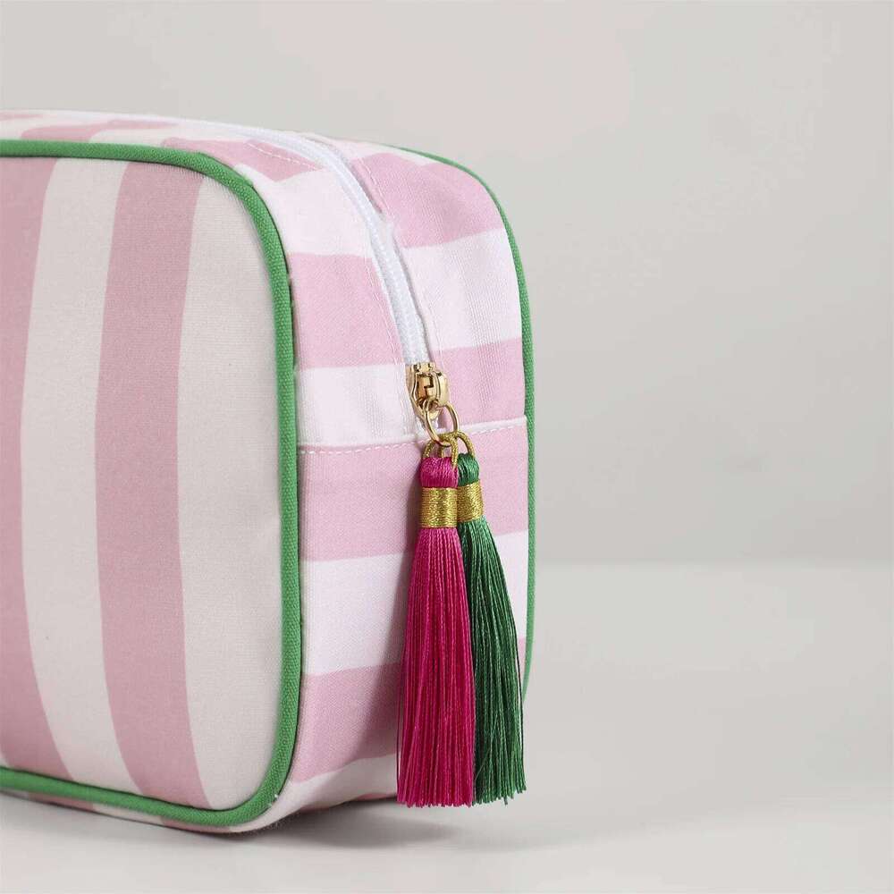 Striped Portable Cosmetic For Women Tassel Zipper Makeup Bag Large Capacity Storage Pouch Bags Y260206