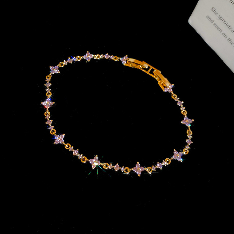 Korean-style ultra-feminine minimalist zircon flower bracelet, light luxury high-end feel, fashionable and exquisite hand accessory with a unique desi - view 7