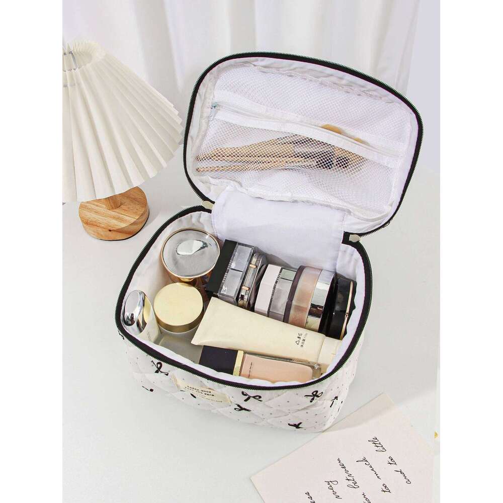 1pc/set Bow Quilted Essential Multi-function Portable Bag, Holiday Gift Makeup Bag Y260206