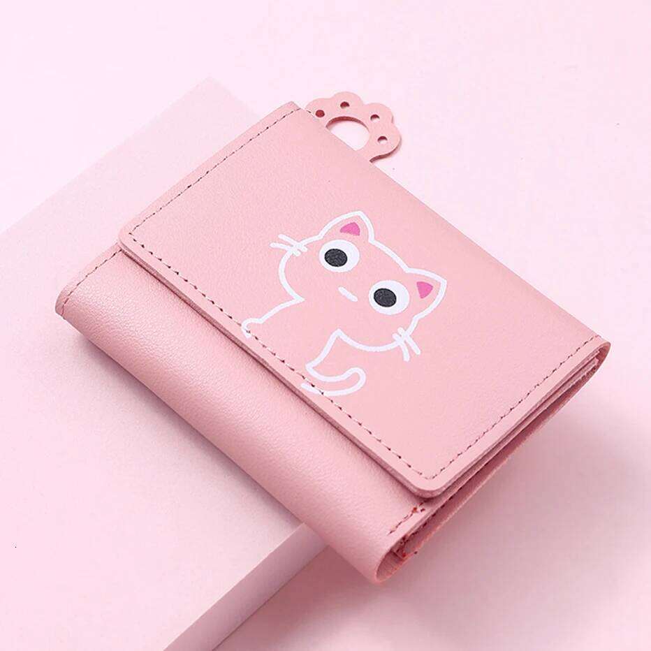 Women's Cute Cat Female Small Short PU Leather Purse Ladies Card Holder Money Bag Hasp Creative Fashion Wallet Girls Gift Y260206